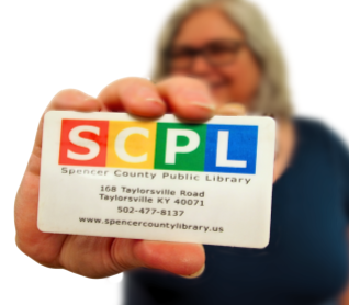 Woman holding SCPL library card