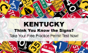 Kentucky DMV practice test graphic: "Think you know the signs? Take your free practice permit test below!"