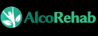 AlcoRehab green letters and logo on black band