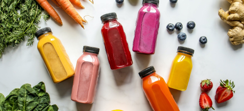 Colorful bottles of juice. 