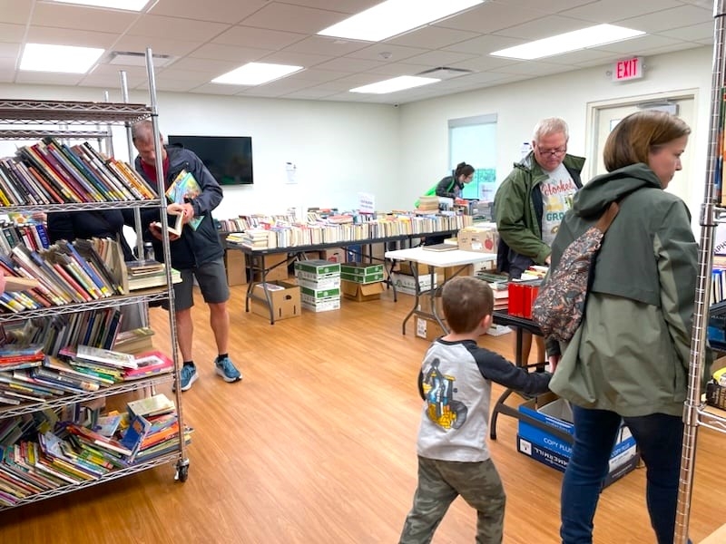 Books on tables and shelves